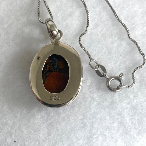 Sterling Silver 925 Oval Bezel Set Brecciated Jasper Pendant Necklace 18.5" - Picture 8 of 16